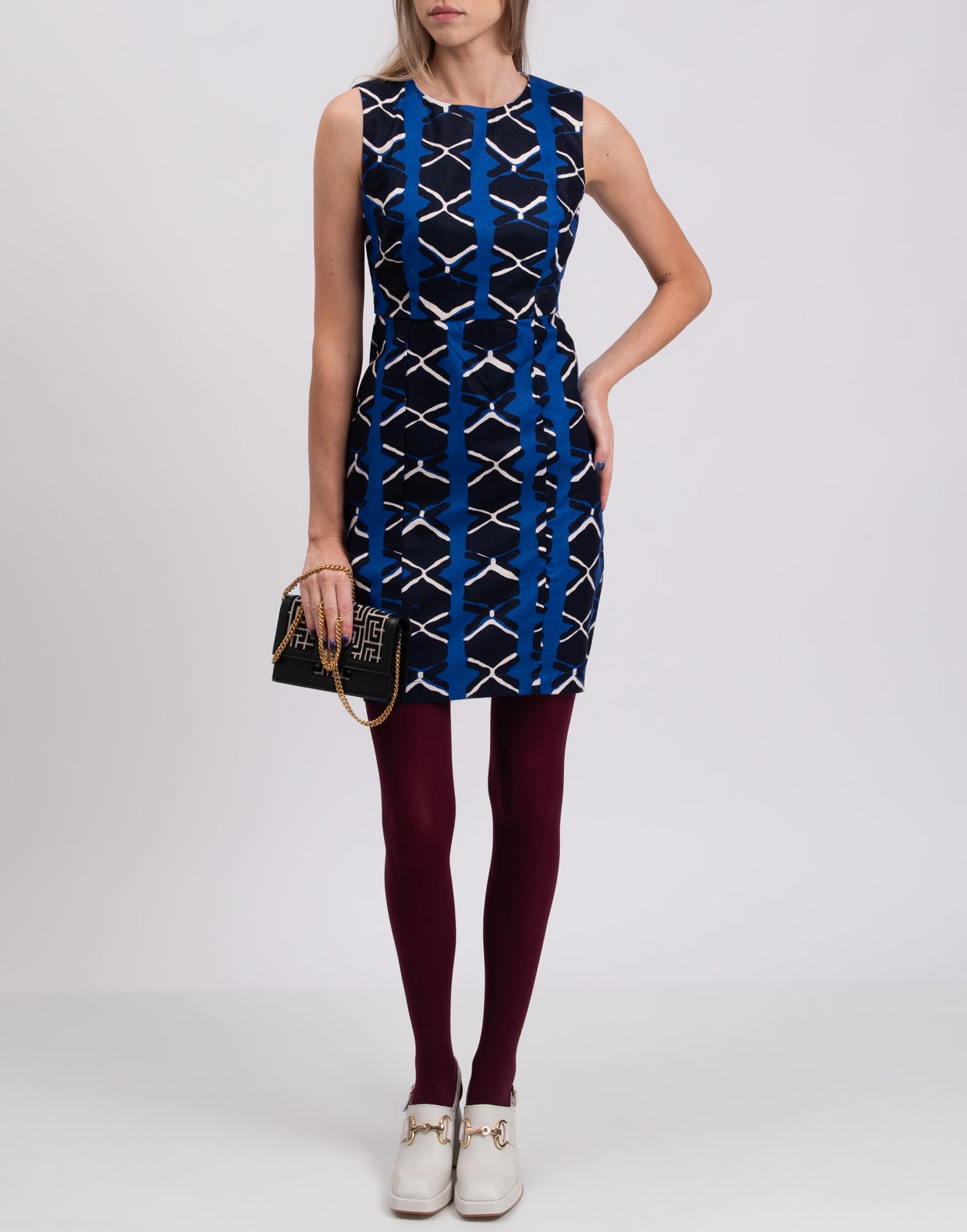KISUA AFRICA For 8 Sheath Dress Size 40 / XS Ethnic Pattern Slit Hem Crew Neck gallery main photo
