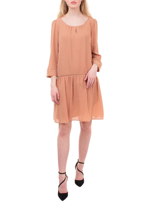 PATRIZIA PEPE Flounce Dress Size IT 40 Keyhole Back 3/4 Sleeve Scoop Neck