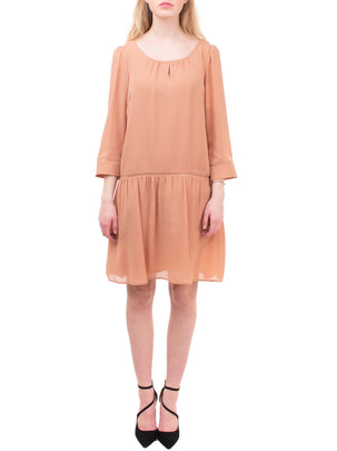 PATRIZIA PEPE Flounce Dress Size IT 40 Keyhole Back 3/4 Sleeve Scoop Neck