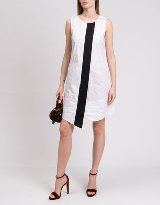 8 A-Line Dress Size 42 / M Two Tone Asymmetric Hem Sleeveless Made in Italy