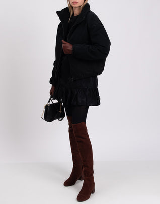 RRP€230 8 Corduroy & Denim Jacket S Black Padded Funnel Neck Made in Italy