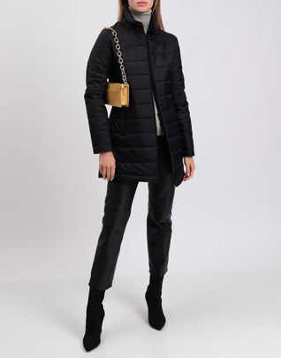 RRP€210 8 Quilted Coat Size S Black Longline Full Zip Funnel Neck Made in Italy