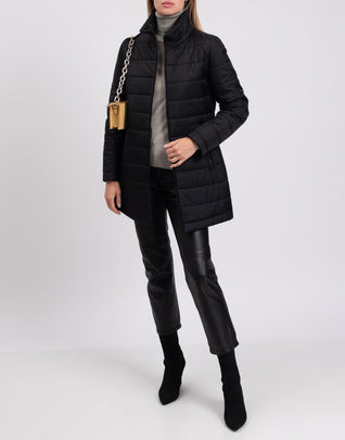 RRP€210 8 Quilted Coat Size S Black Longline Full Zip Funnel Neck Made in Italy