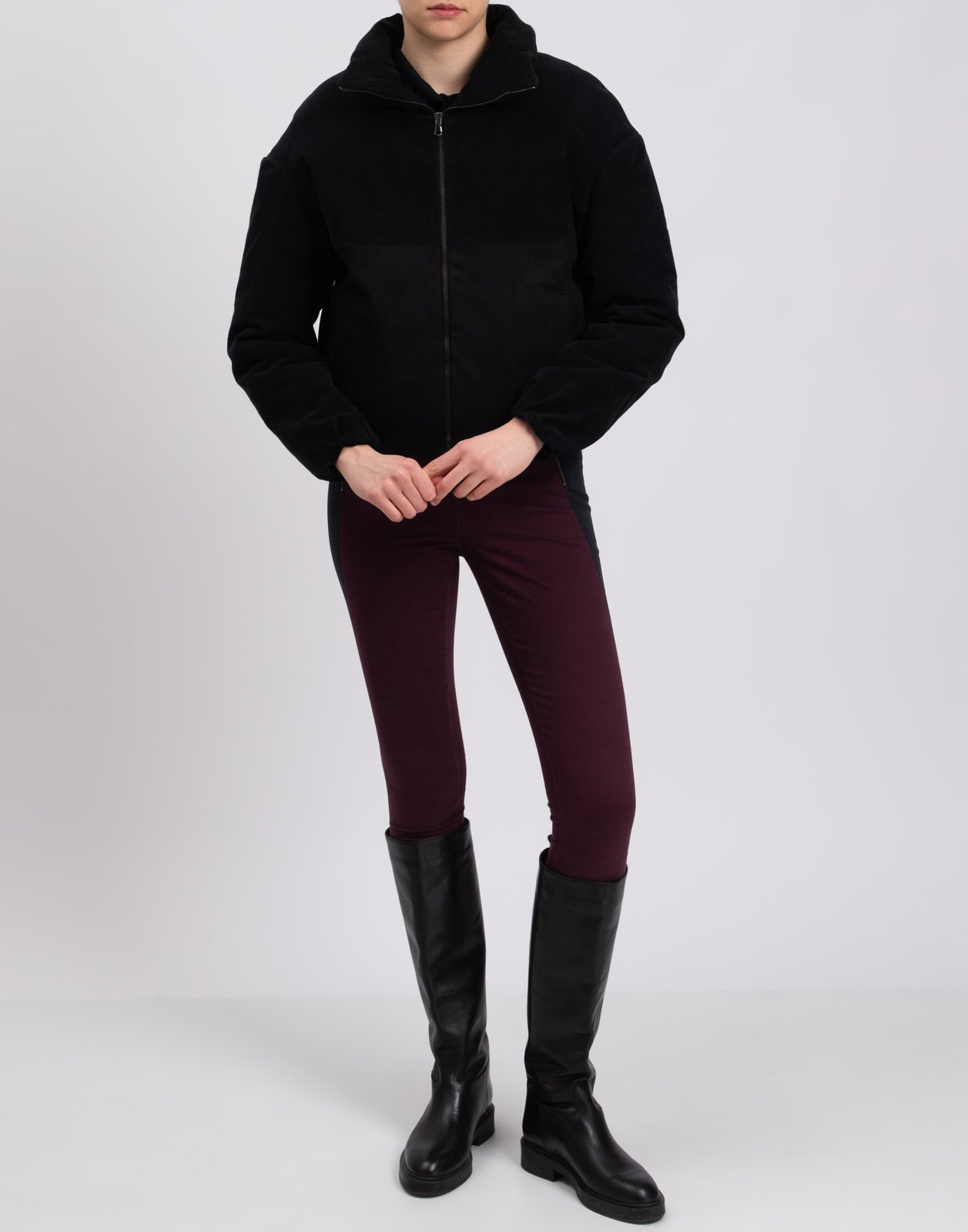 RRP€230 8 Corduroy & Denim Jacket XL Black Padded Stand Up Collar Made in Italy gallery main photo