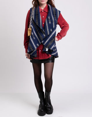 GEORGE J. LOVE Felted Gilet Size M Wool Blend Aztec Waterfall Neck Made in Italy