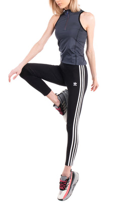 ADIDAS Jersey Leggings Size 42 Embroidered Logo Three Stripes Cropped