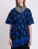 RRP €280 BERNA Poncho One Size Wool Blend Star Pattern Waist Tie V-Neck gallery photo number 4