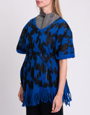 RRP €280 BERNA Poncho One Size Wool Blend Star Pattern Waist Tie V-Neck gallery photo number 5
