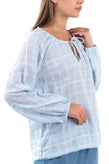 RRP €110 SKIN Pyjama Top Size 1 / S Tartan Pom Poms Hem Slightly See Through gallery photo number 2