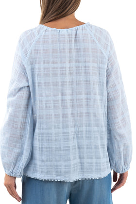 RRP €110 SKIN Pyjama Top Size 1 / S Tartan Pom Poms Hem Slightly See Through gallery photo number 3