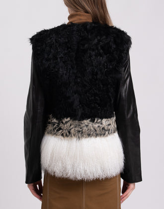 RRP €1595 ASHLEY B. Lamb Fur Jacket Size XS Leather Sleeve Hook & Eye Crew Neck gallery photo number 6