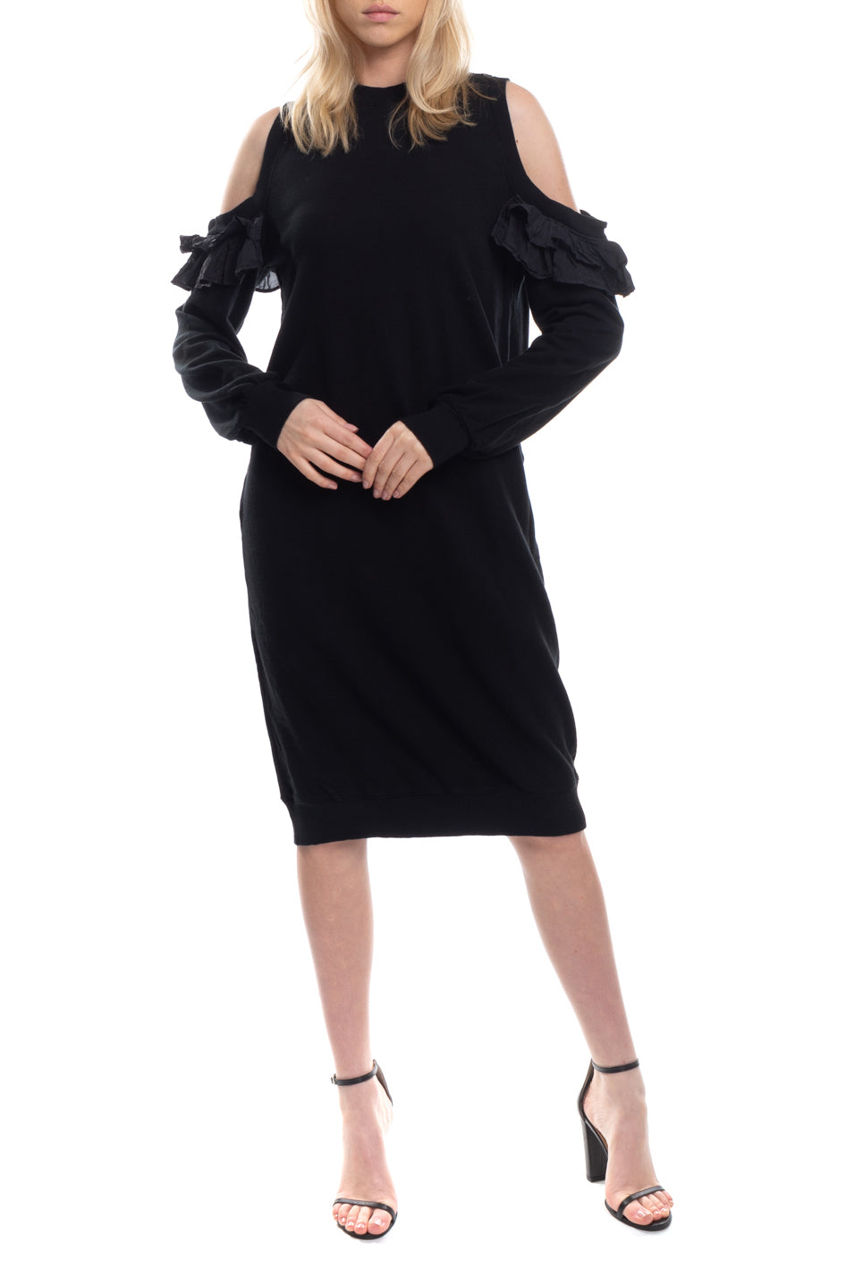 RRP €390 CLU Sweatshirt Dress Size S Cold Shoulders Silk Ruffle Made in USA gallery main photo