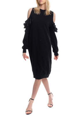 RRP €390 CLU Sweatshirt Dress Size S Cold Shoulders Silk Ruffle Made in USA