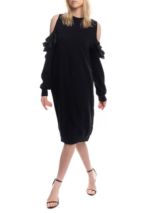 RRP €390 CLU Sweatshirt Dress Size S Cold Shoulders Silk Ruffle Made in USA gallery photo number 2