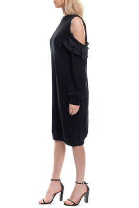 RRP €390 CLU Sweatshirt Dress Size S Cold Shoulders Silk Ruffle Made in USA gallery photo number 3