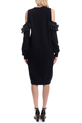 RRP €390 CLU Sweatshirt Dress Size S Cold Shoulders Silk Ruffle Made in USA gallery photo number 4