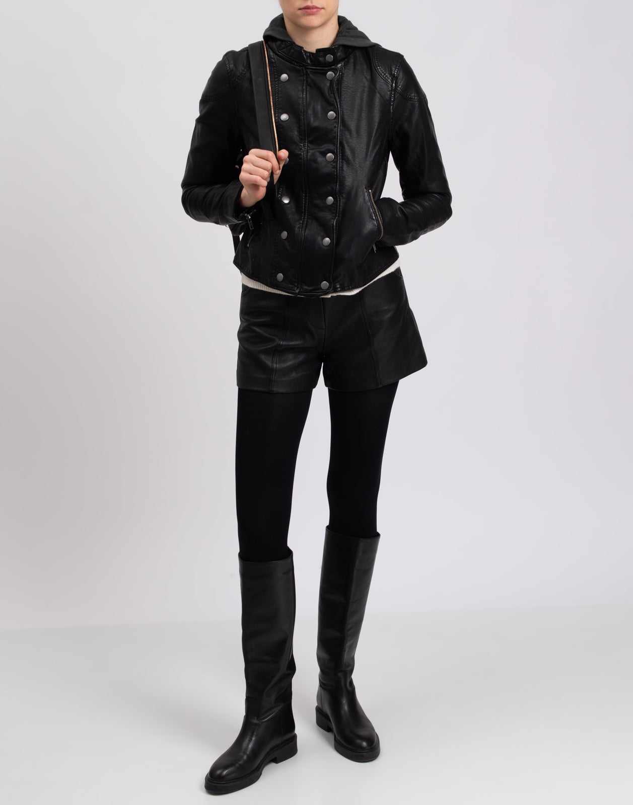 WE THE FREE By FREE PEOPLE Racer Jacket Size XS Coated Removable Sweat Hood gallery main photo