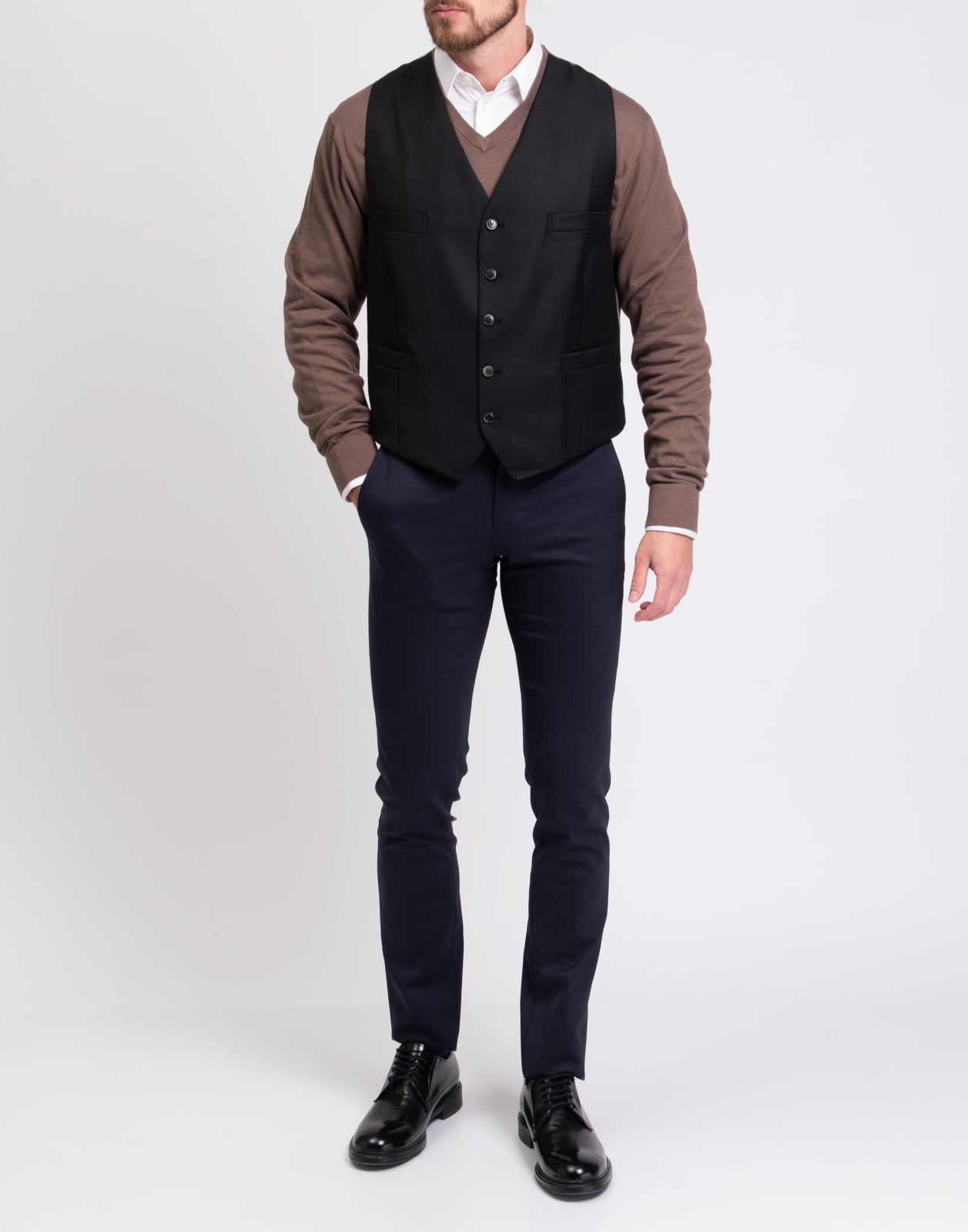 RRP €175 HACKETT Wool Waistcoat Size 38L 48L S Two Tone Single-Breasted Y-Neck gallery main photo