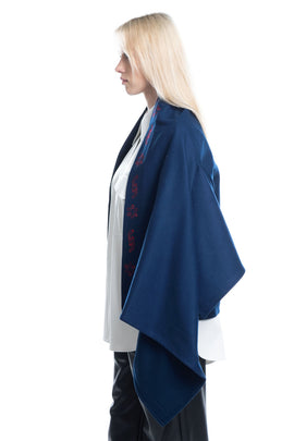 CARLA FERNANDEZ for 8 Poncho Jacket Size M Embroidered Trim Hanky Hem Open Front