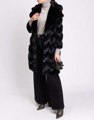 RRP €665 AINEA Faux Fur Coat Size 36 / XXS Lame Knitted Inserts Made in Italy