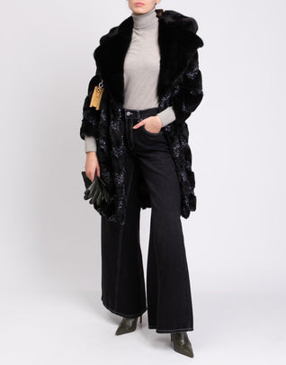 RRP €665 AINEA Faux Fur Coat Size 36 / XXS Lame Knitted Inserts Made in Italy