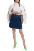 GEORGE J. LOVE Denim Skirt Size 27 Garment Dye Embroidered Flower Raw Hem gallery photo number 1