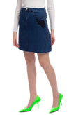 GEORGE J. LOVE Denim Skirt Size 27 Garment Dye Embroidered Flower Raw Hem gallery photo number 3