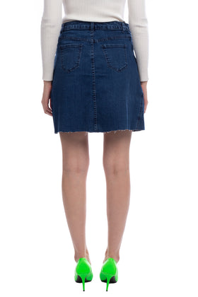 GEORGE J. LOVE Denim Skirt Size 27 Garment Dye Embroidered Flower Raw Hem gallery photo number 4