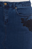 GEORGE J. LOVE Denim Skirt Size 27 Garment Dye Embroidered Flower Raw Hem gallery photo number 5