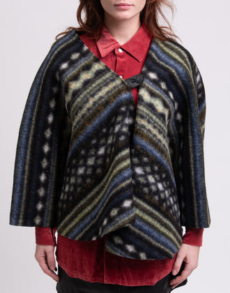 GEORGE J. LOVE Baize Poncho Size M Wool Blend Ethnic- Wrap V-Neck Made in Italy gallery photo number 4