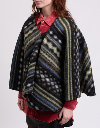 GEORGE J. LOVE Baize Poncho Size M Wool Blend Ethnic- Wrap V-Neck Made in Italy gallery photo number 5