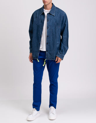 HACKETT Twill Trousers Size 32R Sea Blue Stretch Garment Dye Logo Zip Fly gallery photo number 3
