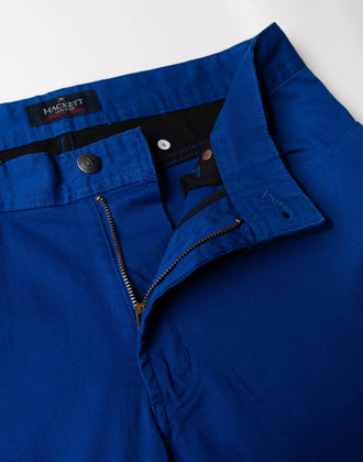 HACKETT Twill Trousers Size 32R Sea Blue Stretch Garment Dye Logo Zip Fly gallery photo number 7