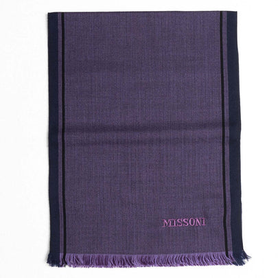 MISSONI Wool Long Stole Scarf Striped Frayed Edges Logo Made in Italy RRP €360