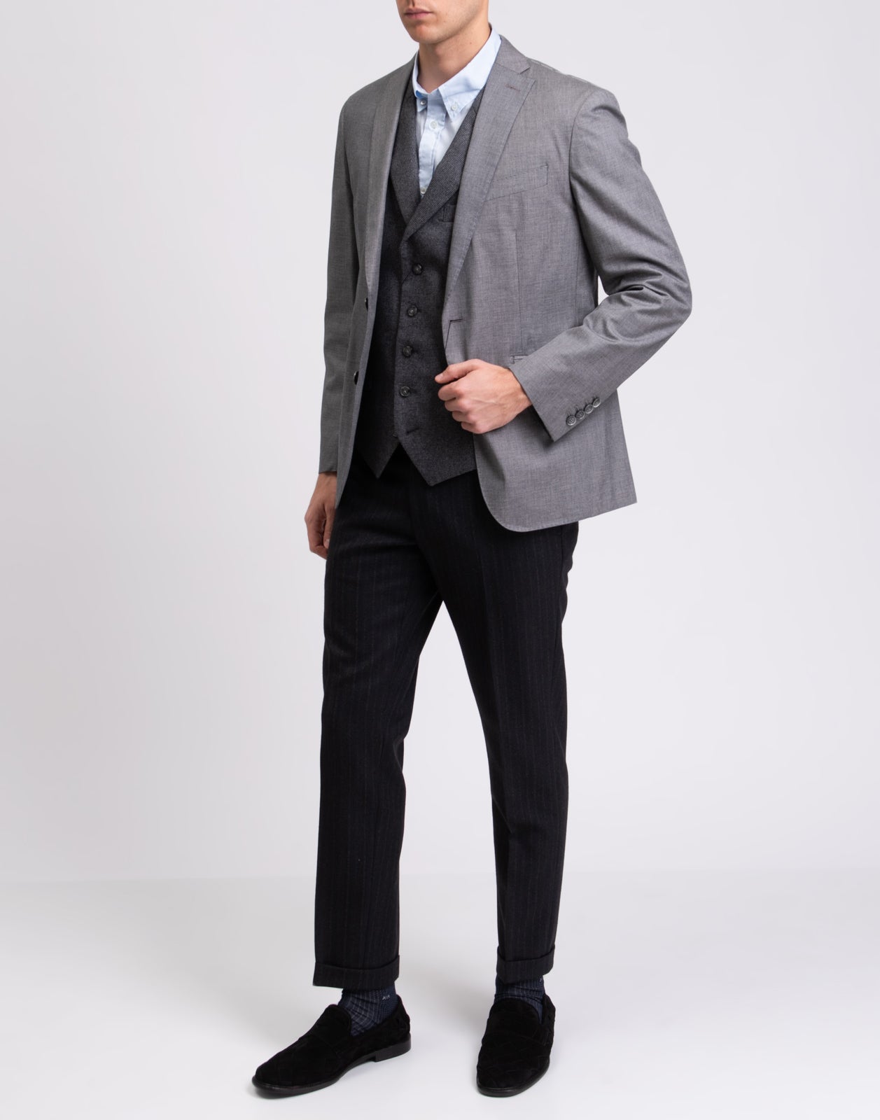 RRP €185 HACKETT Wool Waistcoat Size 40R 50R M Two Tone Houndstooth Satin gallery main photo