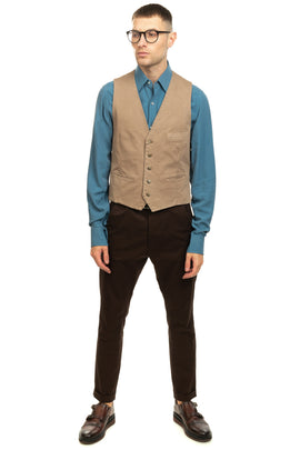 RRP €165 HACKETT Waistcoat Size 36R 46R XS Garment Dye Double Layer Cinch Back