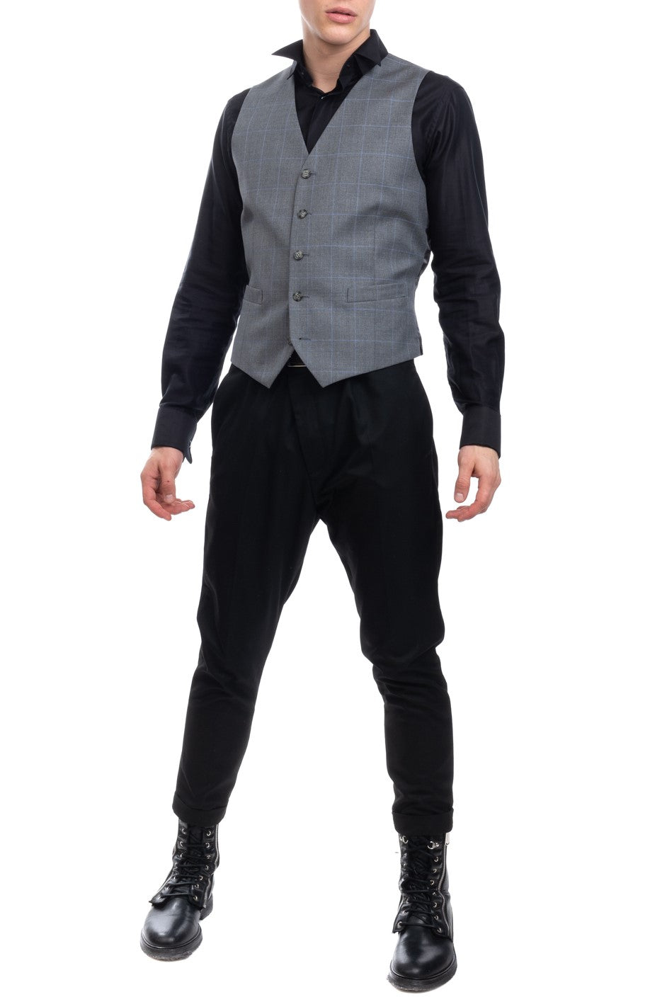 RRP €215 HACKETT Wool Waistcoat Size 38R 48R / S Windowpane Satin Back Y Neck gallery main photo