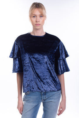 RRP €135 GEORGE J. LOVE Top Blouse Size XS Lame Ruffle