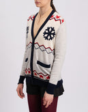 8 Cardigan Size M Wool Blend Melange Effect Y-Neck gallery photo number 5