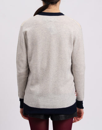 8 Cardigan Size M Wool Blend Melange Effect Y-Neck gallery photo number 6