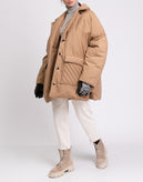 RRP€710 GANNI Oversized Coat Size L/XL Beige Linen Blend Quilted Padded gallery photo number 3