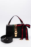 RRP€2440 GUCCI SYLVIE Leather Satchel Bag Web Stripe & Chain Trim Bow Top Handle gallery photo number 5