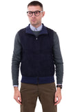 RRP €375 HACKETT Cashmere & Merino Wool Gilet Size L Blue Melange Contrast Suede gallery photo number 3