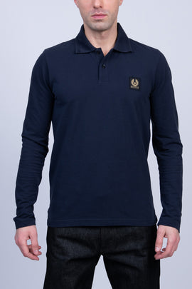 BELSTAFF Polo Shirt US-UK38 IT48 M Logo Split Hem Long Sleeve Spread Collar