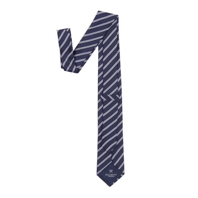 HACKETT Silk Necktie One Size - Mini Track Two Tone Stripe Patterned Fully Lined