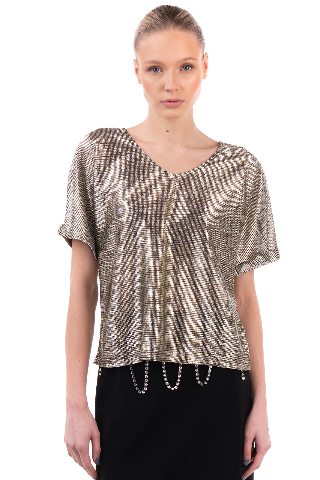 JOLIE By EDWARD SPIERS Top Blouse Size S Metallic Effect Geometric Made in Italy gallery main photo