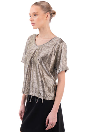 JOLIE By EDWARD SPIERS Top Blouse Size S Metallic Effect Geometric Made in Italy gallery photo number 2