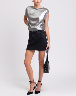 TOPSHOP Denim Mini Skirt Size UK 14 Frayed Hem