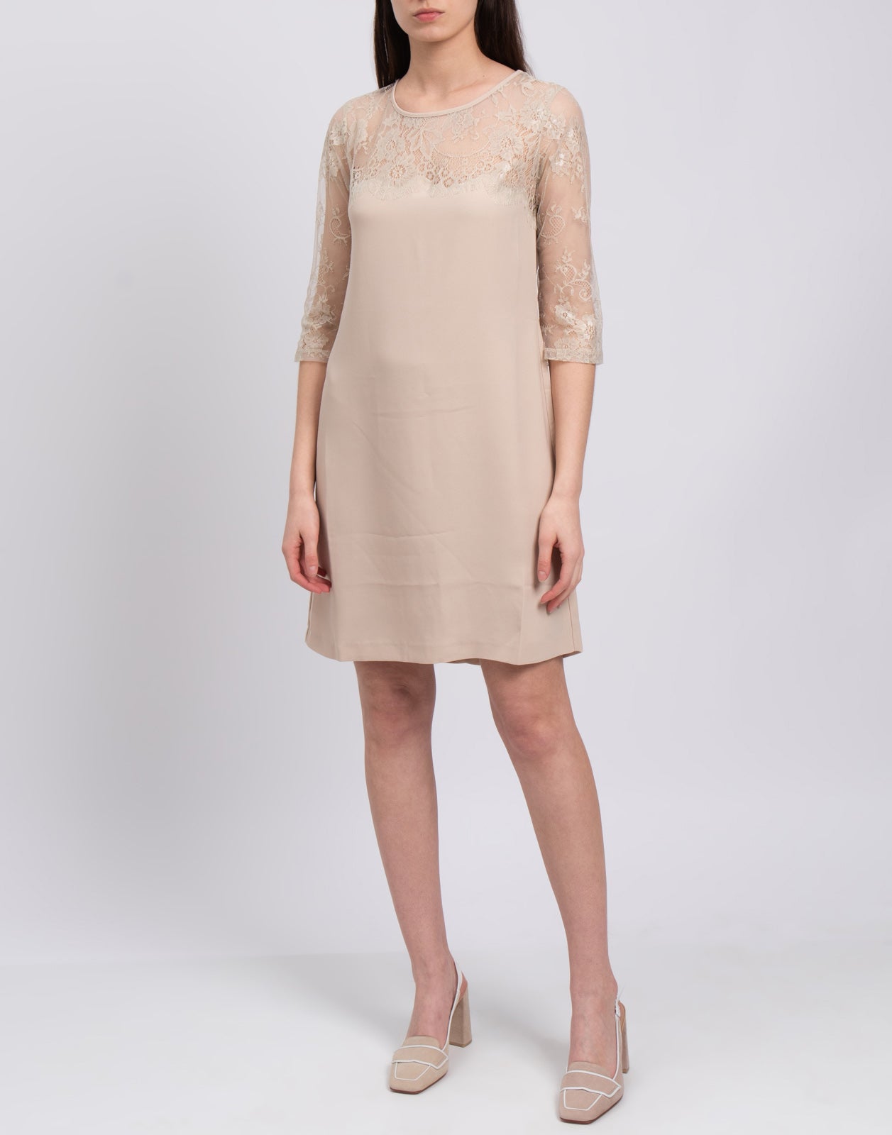 TWIN SET SIMONA BARBIERI Cady Shift Dress Size S Floral Lace 3/4 Sleeve gallery main photo