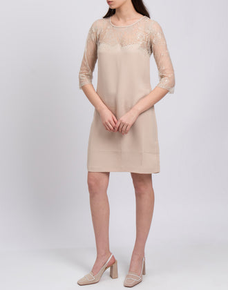 TWIN SET SIMONA BARBIERI Cady Shift Dress Size S Floral Lace 3/4 Sleeve gallery photo number 3